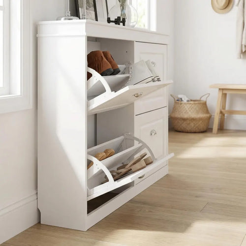 4-Door Shoe Cabinet with 8 Shelves – Space-Saving Shoe Storage Organizer – Modern Home Furniture for Entryway & Living Spaces